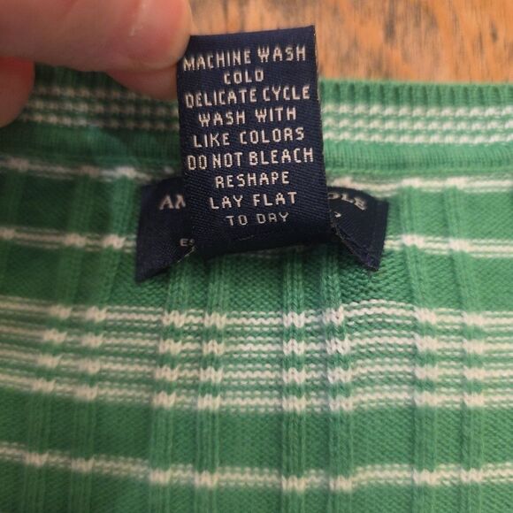 AMERICAN EAGLE Vtg Y2K Kelly‎ Green Striped Ribbed Preppy Top Sz M Bella Swan - Picture 4 of 8